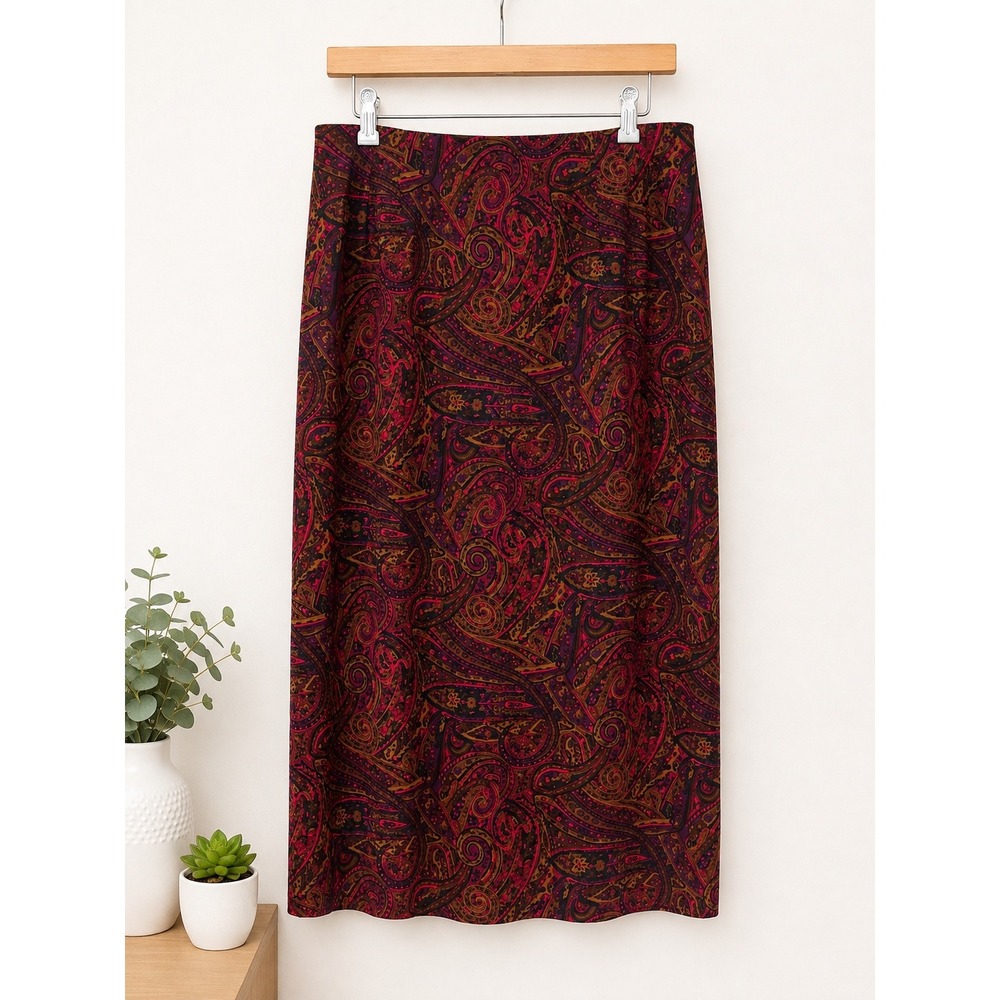 Briggs Womens Paisley Midi Pencil Skirt Burgundy Brown Size 16 Fall Autumn
